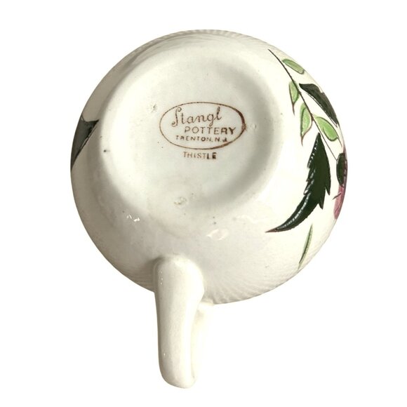 Stangl Pottery Thistle Pattern 6-Piece Set Teacups & Creamer With Saucers - Picture 2 of 5